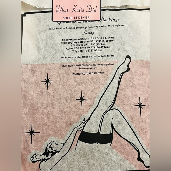 What Katie Did SEAMED STOCKINGS CHAMPAGNE LATTE GLAMOUR H2040 size M/L - Picture 8 of 9